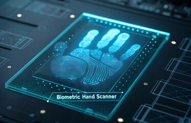 Futuristic Biometric Hand Scanner with Glowing Fingerprint