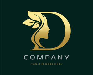 Letter D Beauty Face Nature Leaf Logo Design