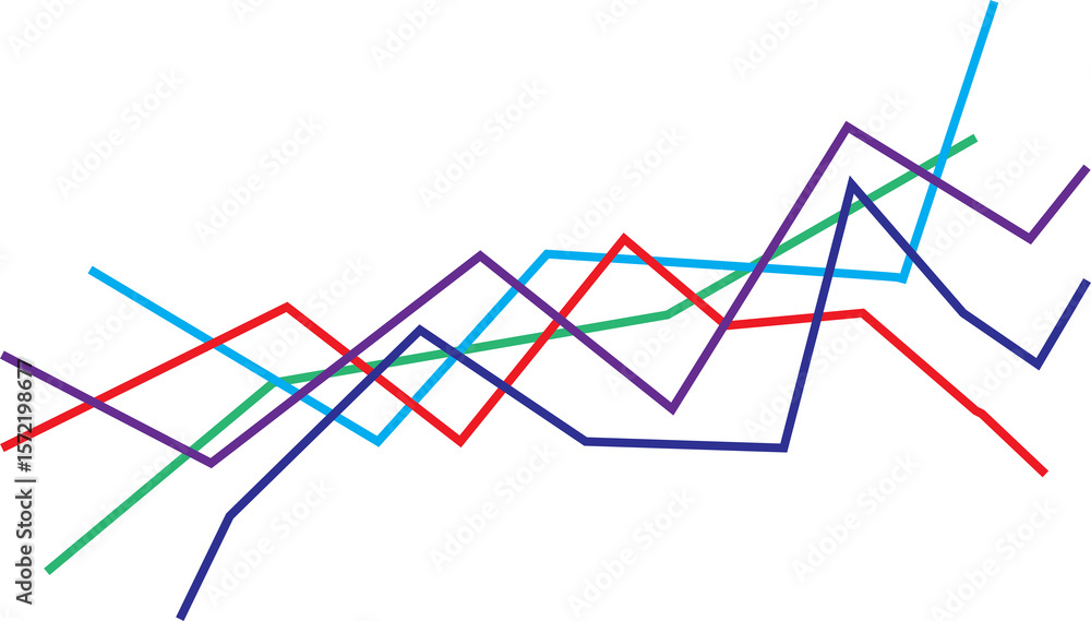 Poster colorful abstract line graph showing fluctuating trends and data analysis