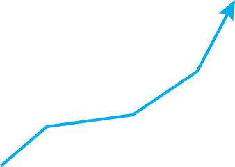 Blue arrow pointing upwards indicating growth and success on a white background