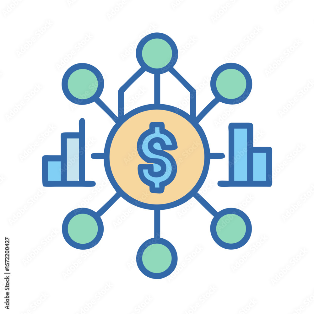 Poster dollar coin connection network showing growth graph and analysis