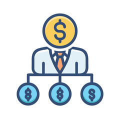 Money manager distributing funds illustration on White Background concept