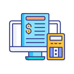 Fototapeta premium Online payment and accounting concept illustrated with computer and calculator
