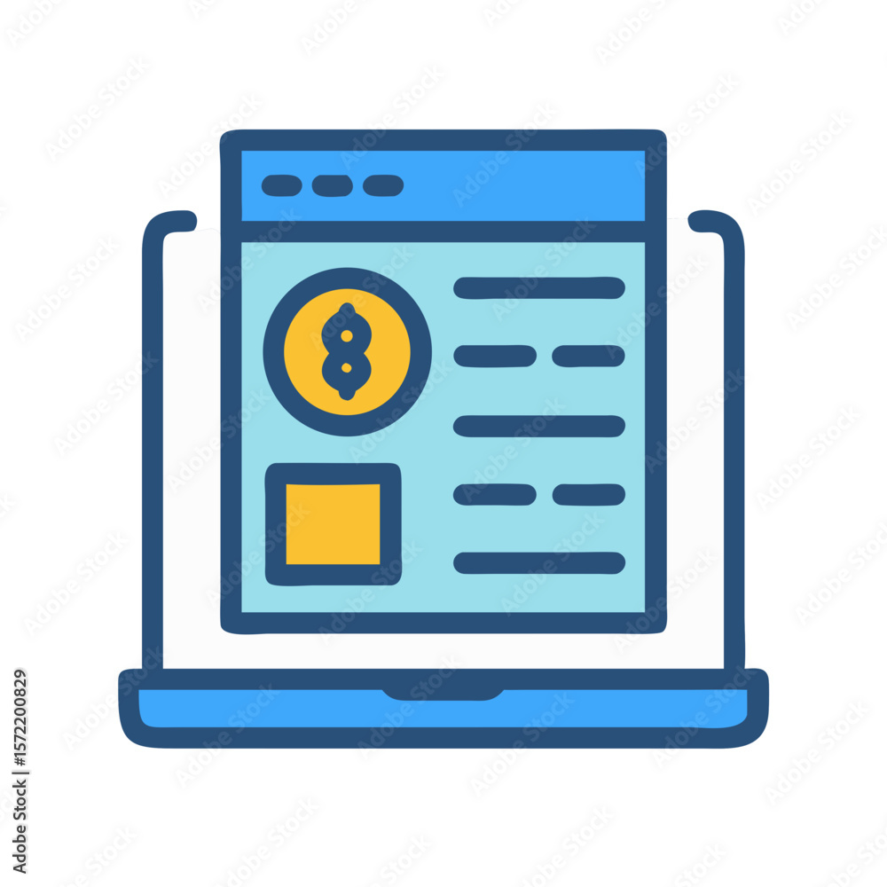 Poster laptop display showcasing bitcoin data in flat vector style