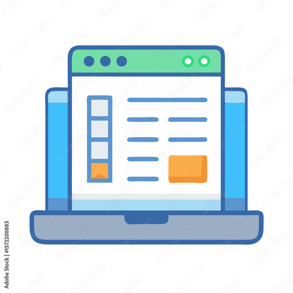 Poster computer screen displaying data information and design elements icon