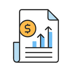 Financial report with rising bar chart and dollar coin