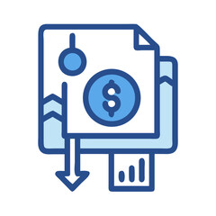 Financial document with decreasing graph showing economic downturn concept