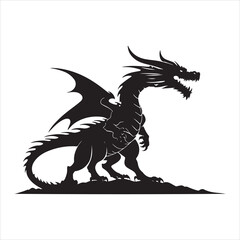 Fototapeta premium Majestic Dragon Silhouette - Minimalist Black Vecto 