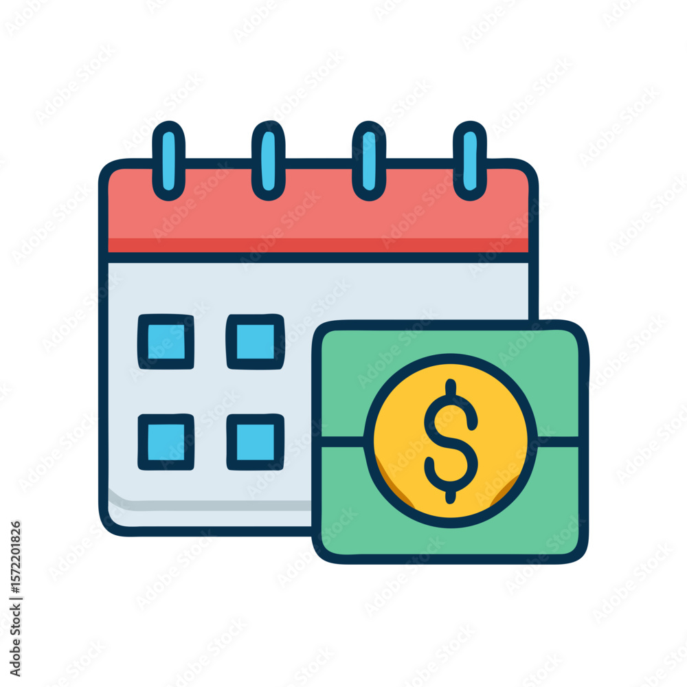 Poster calendar icon with dollar symbol representing payment due date
