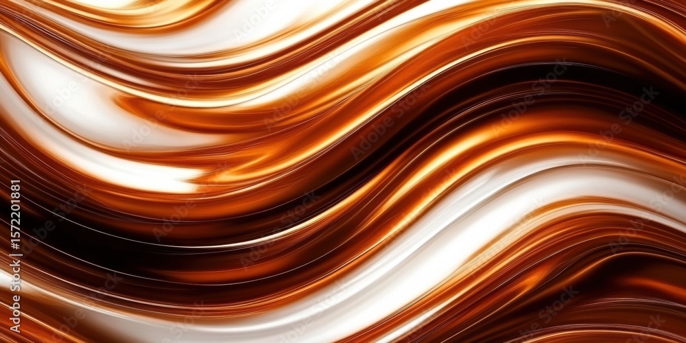 Poster orange and white abstract background with fluid wavy lines creating swirl of brown
