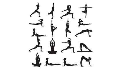 Yoga Poses Silhouette Pattern Fitness and Meditation Vector Background