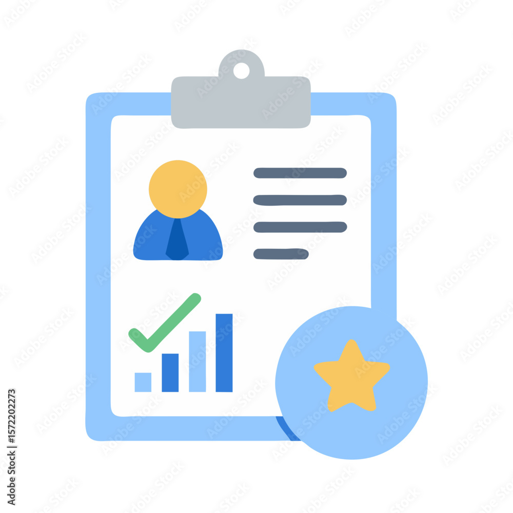 Poster flat design clipboard with profile data and performance chart