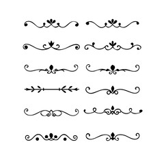 Obraz premium Decorative simple divider. Text dividers retro minimal line separators, Vector isolated geometric wedding card heart separator elements set. Text dividers. . Hand drawn vector illustration. 