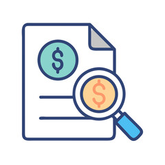 Financial analysis icon with dollar sign and magnifying glass