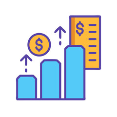 Financial growth chart with coin and report rising upwards