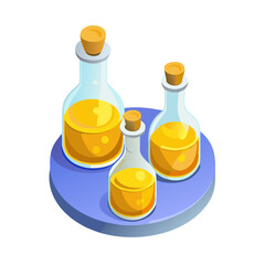 Isometric Glass Bottles with Golden Liquid