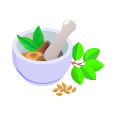 Traditional Herbal Medicine with Mortar and Pestle