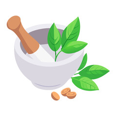 Fresh Herbal Ingredients with Mortar and Pestle