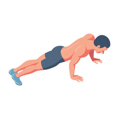 Man Doing Elevated Push-up Exercise Isometric Illustration