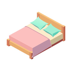 Isometric Wooden Double Bed Illustration