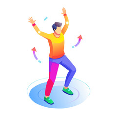 Energetic Man Dancing in Celebration Isometric Illustration