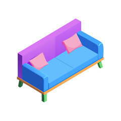 Modern Isometric Sofa with Cushions