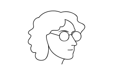 Person with curly hair and round glasses profile head
