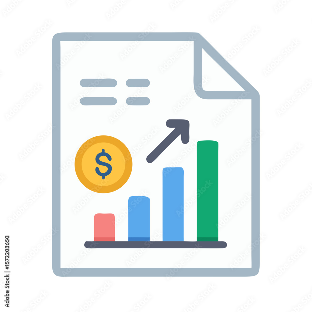 Poster financial report displaying positive growth with coin and graph