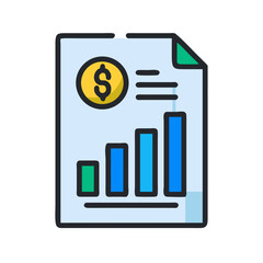 Financial chart with coin symbol indicates positive growth