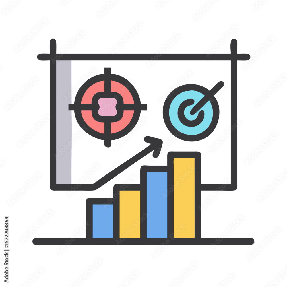 Poster business chart showing growth targets achieved with targets on display
