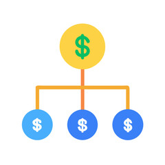 Financial distribution structure with dollar signs in a flat design