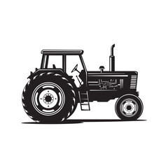 Farm Tractor Silhouette Icon Vintage Agricultural Vehicle