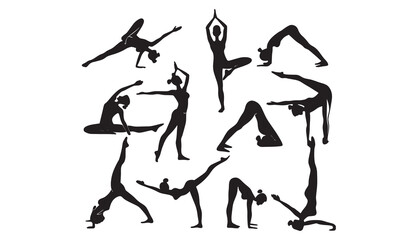 Yoga Poses Silhouette Pattern Fitness and Meditation Vector Background