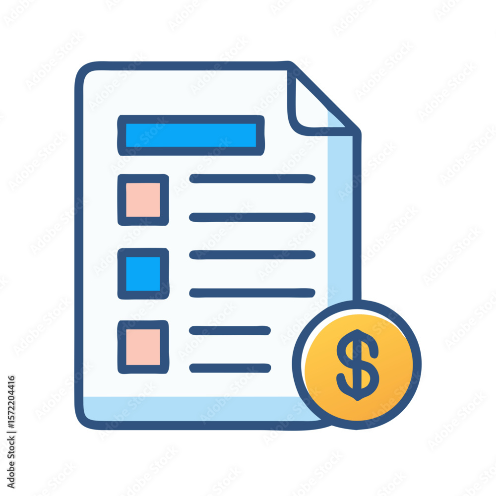 Poster document and coin representing finances and monetary transactions
