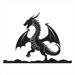 Majestic Dragon Silhouette - Minimalist Black Vecto 