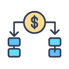Dollar distribution illustration showing funds going to different places