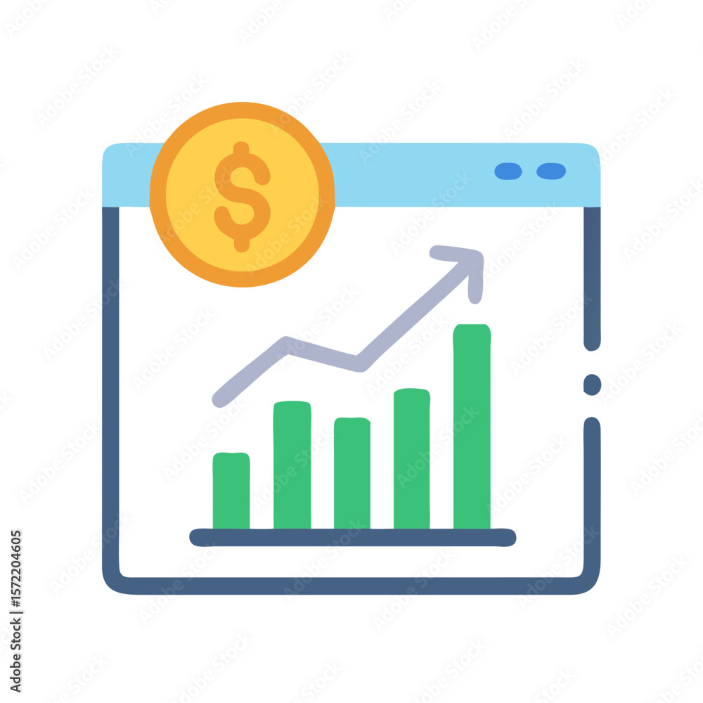 Poster growing financial success displayed on a graphical web display