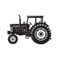 Farm Tractor Silhouette Icon Vintage Agricultural Vehicle