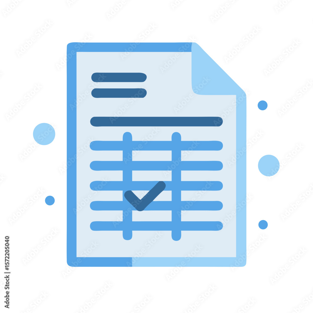 Poster blue document icon with checkmark symbolizing task completion