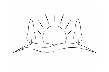 Sunrise over rolling hills with trees landscape