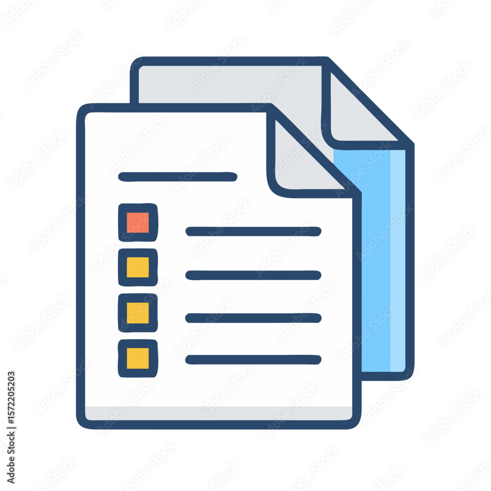 Poster simple vector icon illustrating documents with checklist and lines