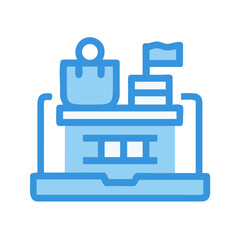 Online store icon with shopping bag and flag elements
