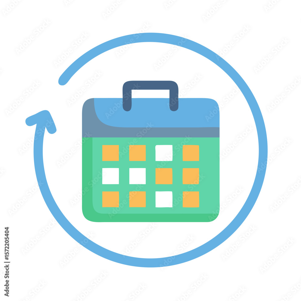 Poster calendar with circular arrow represents scheduling and recurring events