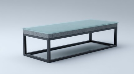 Minimalist floating tabletop dining with frosted glass and black steel frame frost and onyx palette neutral ambient daylight