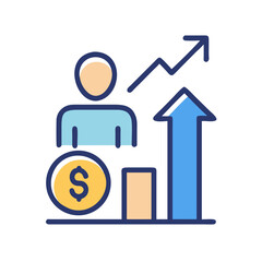Investment growth illustration showing chart data and person icon