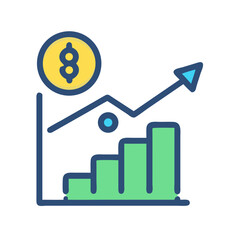 Financial growth chart with ascending bars and dollar coin