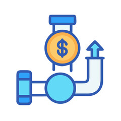 Financial flow icon illustration with dollar sign and arrow