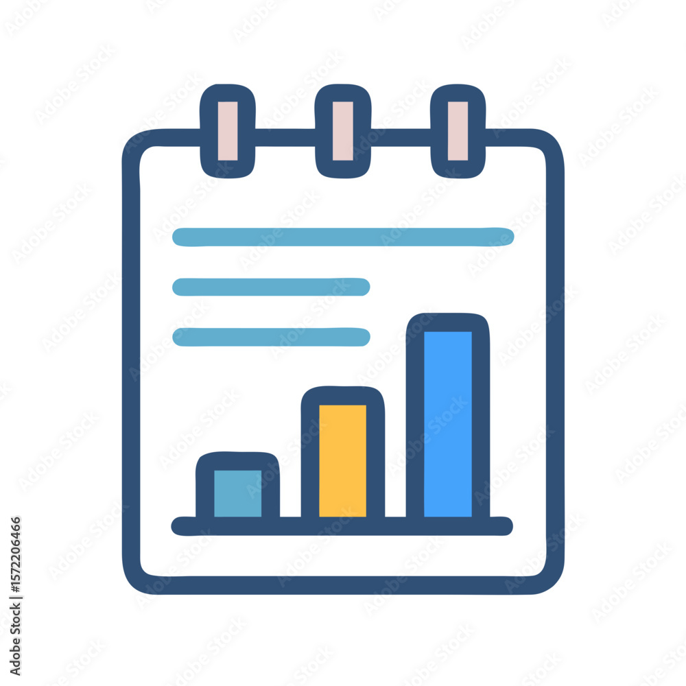 Poster data presentation on a notepad with colorful bar chart