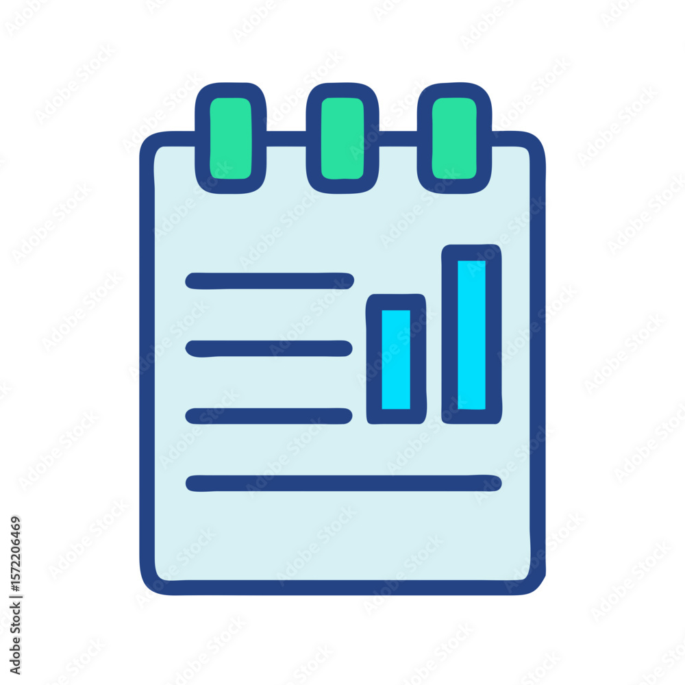 Poster stylized notepad icon with bar graph and line data