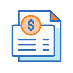 Financial Document with Dollar Coin Icon Illustration on White